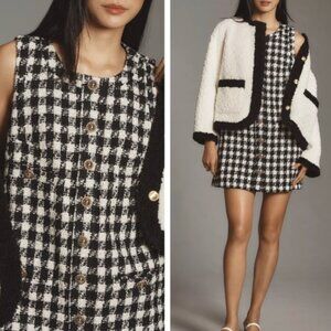 NEW Reformation Tropez Mini Dress - Black Check Tweed Holiday Party